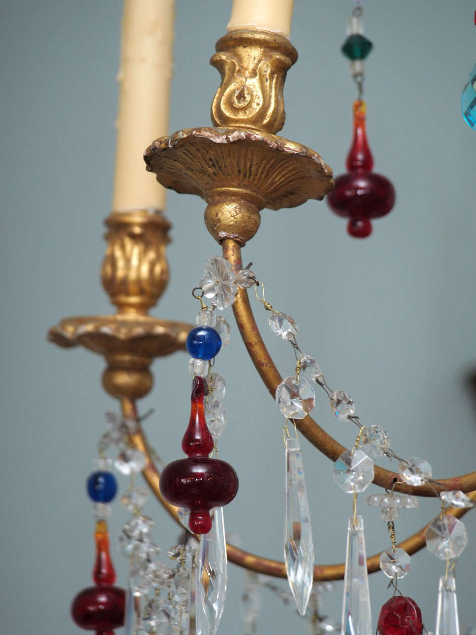 Genovese Chandelier with Colored Murano Glass, circa 1920 For Sale 1