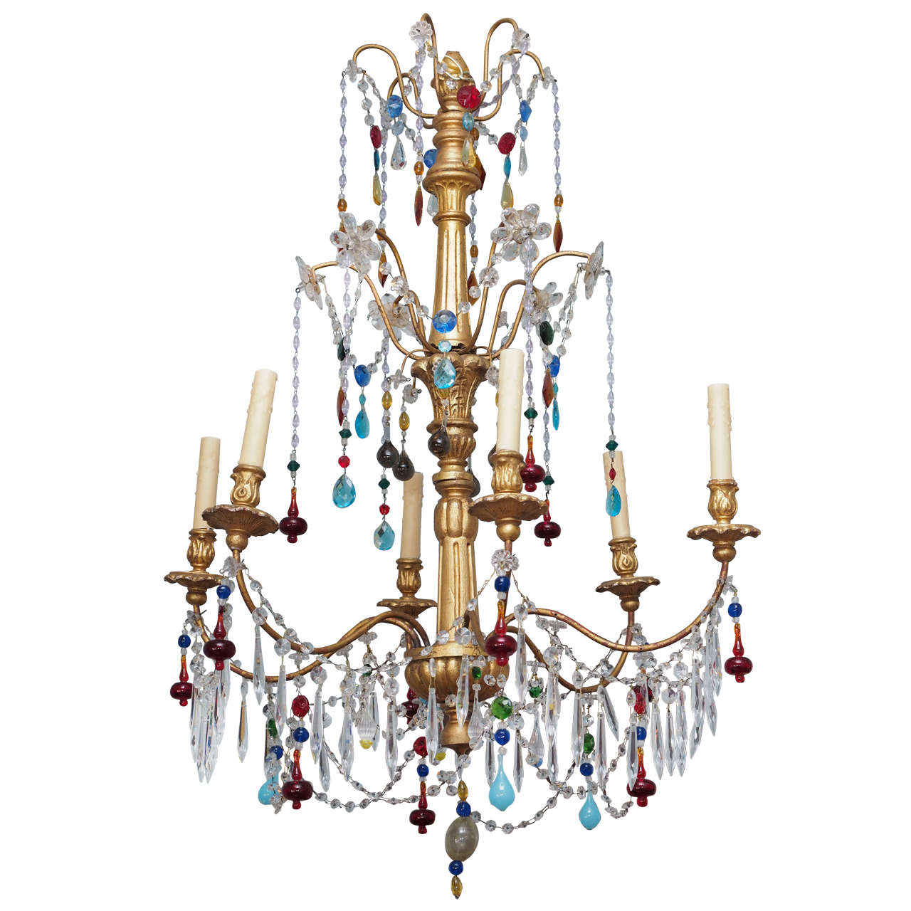 Genovese Chandelier with Colored Murano Glass, circa 1920 For Sale