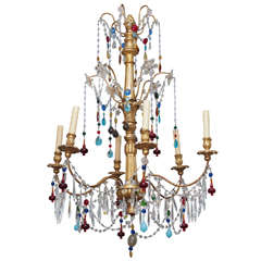 Antique Genovese Chandelier with Colored Murano Glass, circa 1920