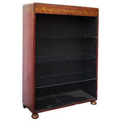 20th Century Italian Red Lacquer Wood Bookcase with Gilt Stenciling