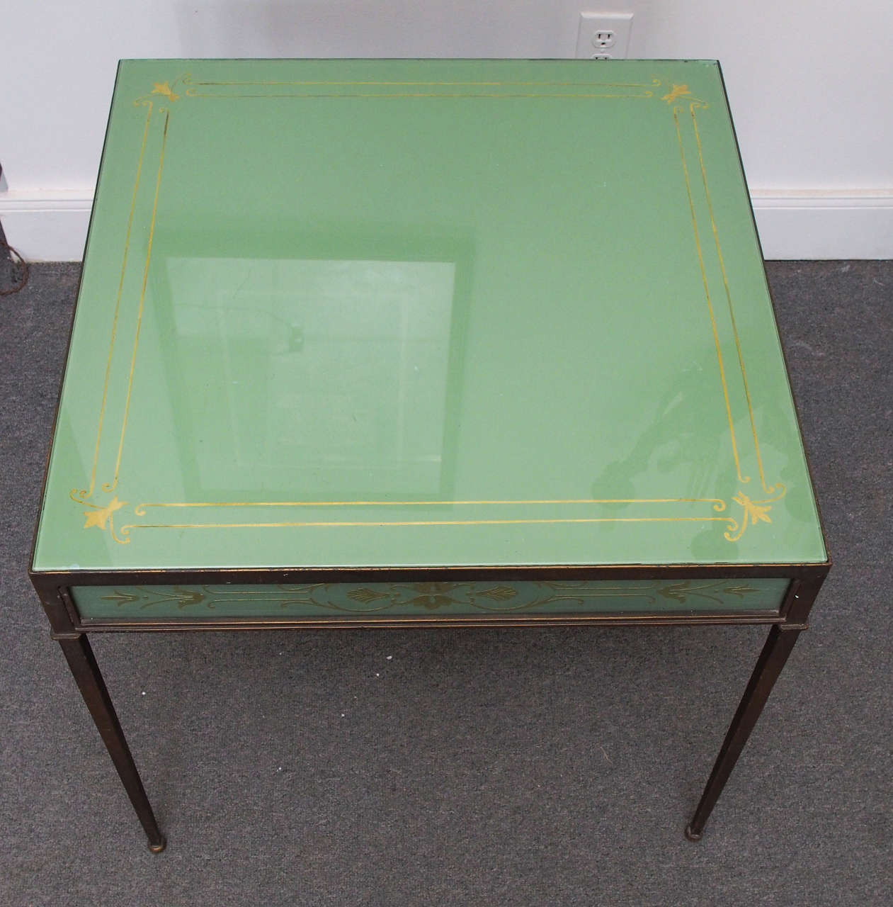 19th Century French Painted Glass and Gilded Iron Side Table For Sale