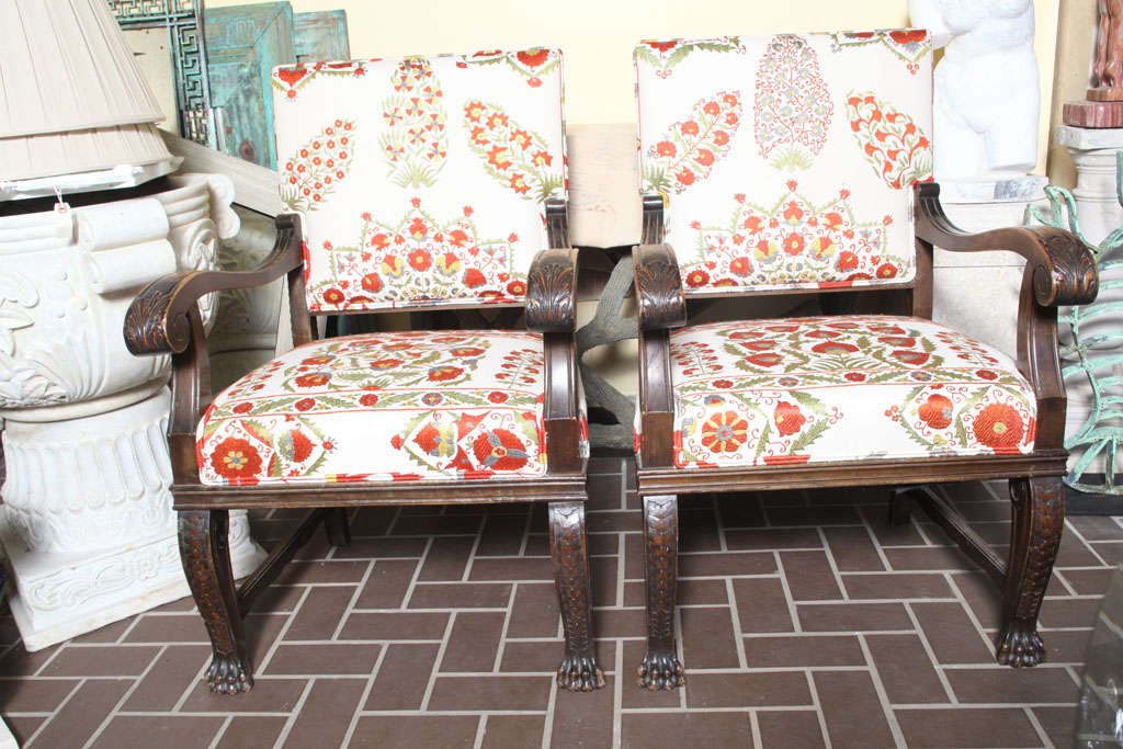 Italian Beautiful pair of Suzani Upholstered Arm Chairs