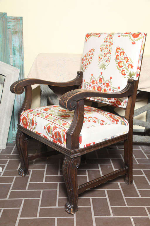 Wood Beautiful pair of Suzani Upholstered Arm Chairs