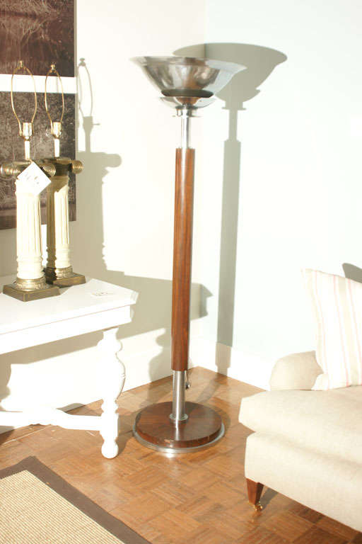 Art Deco Chrome and Mahogany Torchere