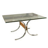 1970s Chrome and Teak Coffee Table with Glass Top