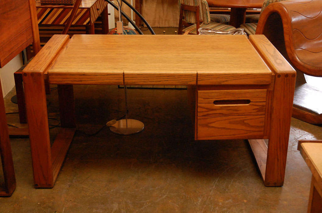 Desk in solid oak with pencil and file drop drawers by California furniture designer Lou Hodges for San Diego Design Group.