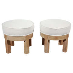 Pair of Upholstered Swivel Stools in Cerused Finish