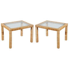 Pair of Bielecky Bros. Parsons Style Cane Wrapped End Tables