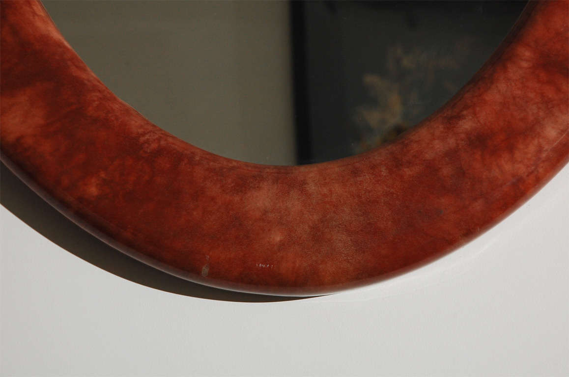 Karl Springer Mirror in Red Lacquered Goatskin