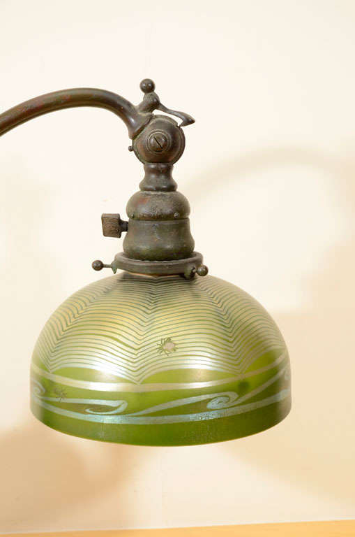 Tiffany Studios Counterbalance Desk Lamp, Damascene shade For Sale 2
