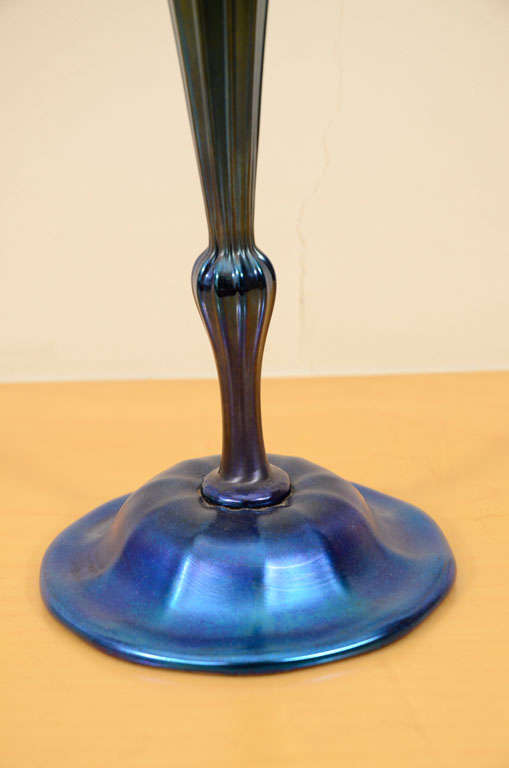 Tiffany Studios Blue Trumpet Vase For Sale 5
