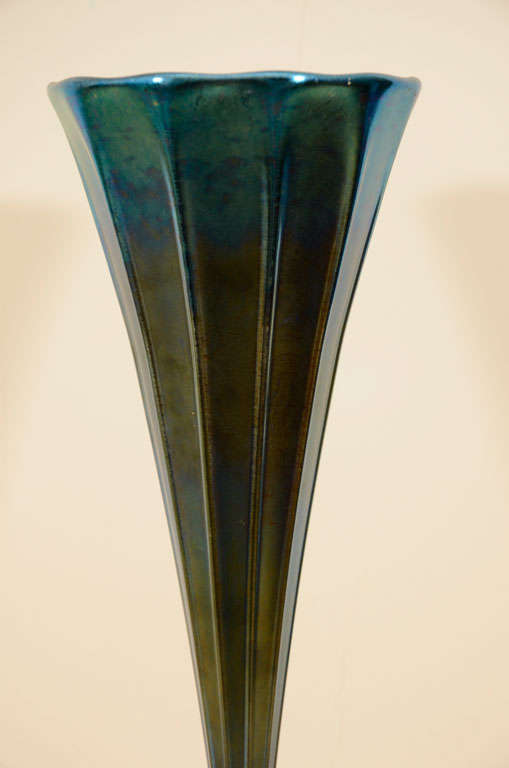 American Tiffany Studios Blue Trumpet Vase For Sale