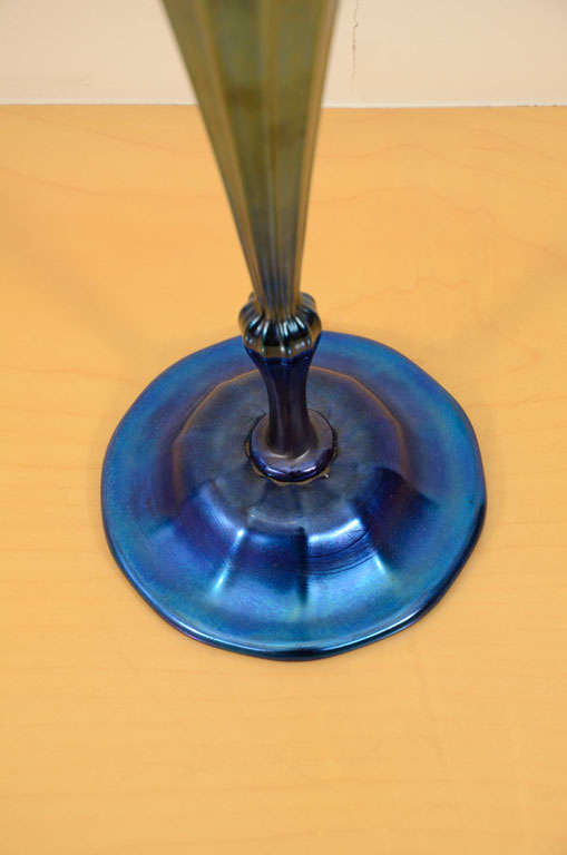 20th Century Tiffany Studios Blue Trumpet Vase For Sale