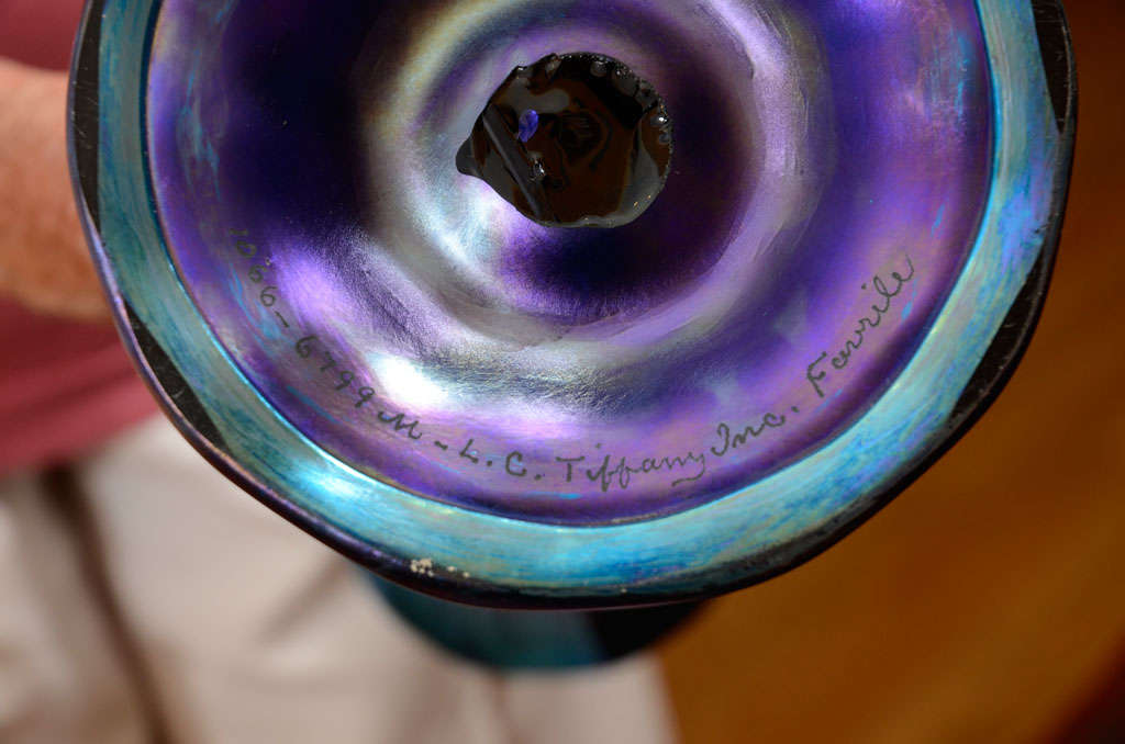 Tiffany Studios Blue Trumpet Vase For Sale 1