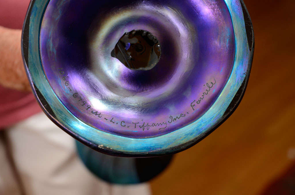 Tiffany Studios Blue Trumpet Vase For Sale 2
