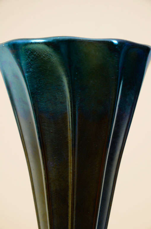 Tiffany Studios Blue Trumpet Vase For Sale 3