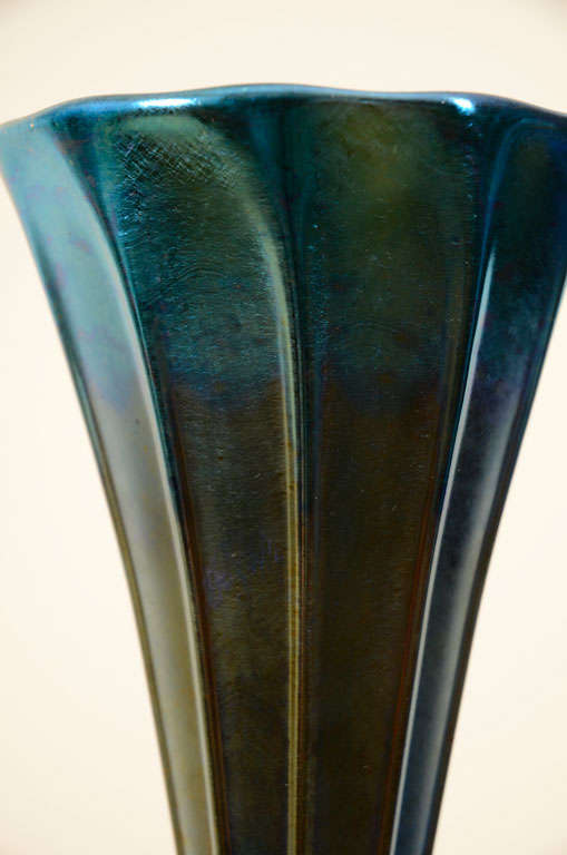 Tiffany Studios Blue Trumpet Vase For Sale 4