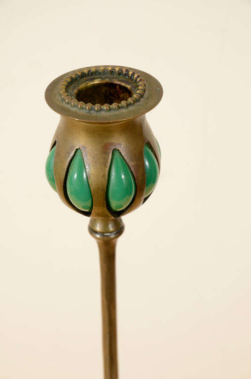 American Tiffany Studios Candlestick, Queens Lace, blown out glass