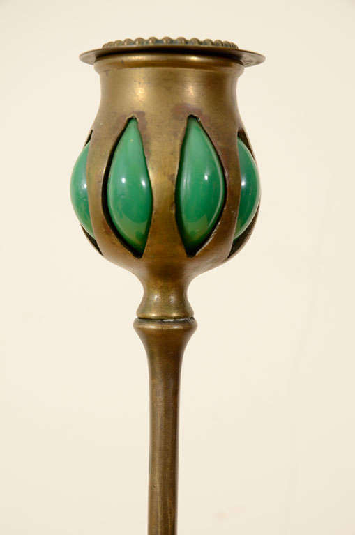 Tiffany Studios Candlestick, Queens Lace, blown out glass In Excellent Condition In New York, NY