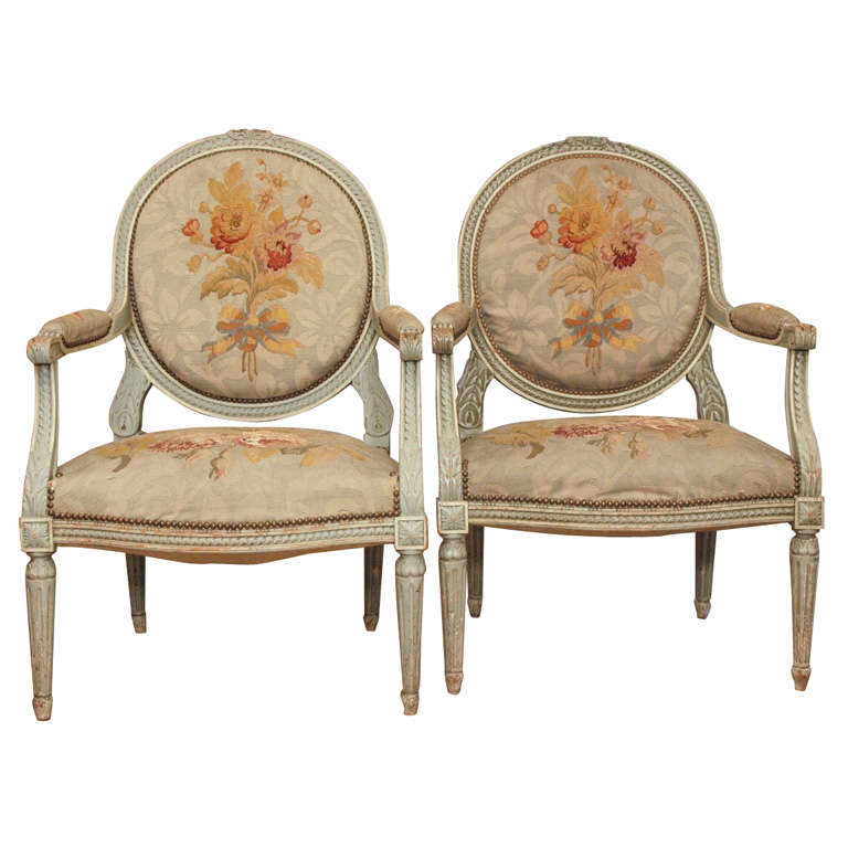 Pair of 19th Century Louis XVI Armchairs For Sale