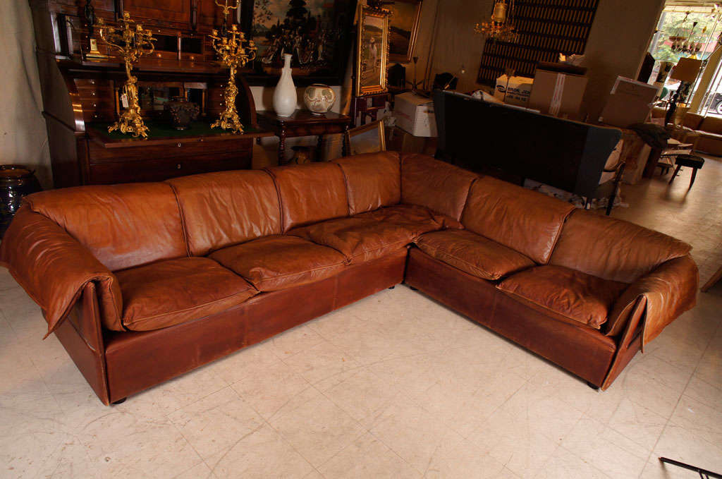 Brown Leather Sectional Sofa by N Eiilersen
