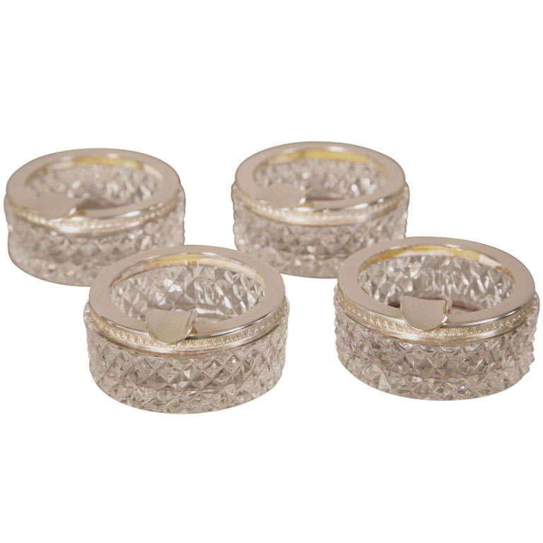 Set of Four Cut Glass and Sterling Silver Ashtrays by Cartier For Sale