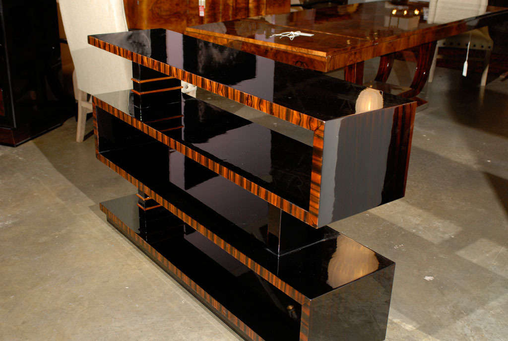 20th Century Bauhaus Style Lacquered Macassar Ebony Bookshelf with Asymmetrical Shelves