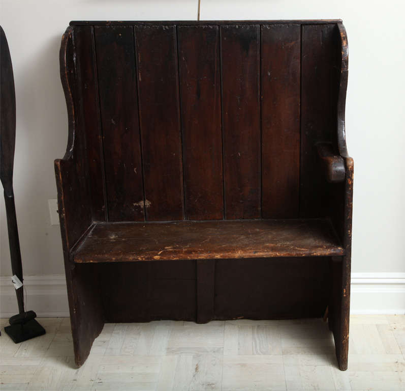 Late 18th Century oak and fir wood high back bench