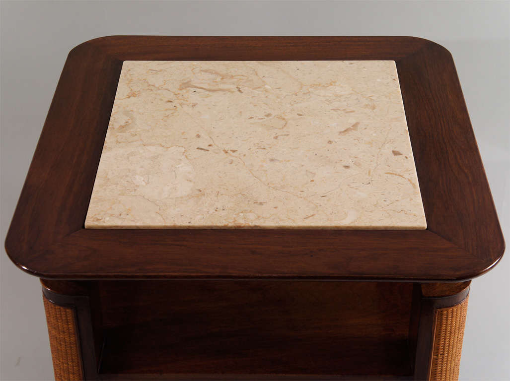 Travertine and Wood Side Table In Excellent Condition In Hudson, NY