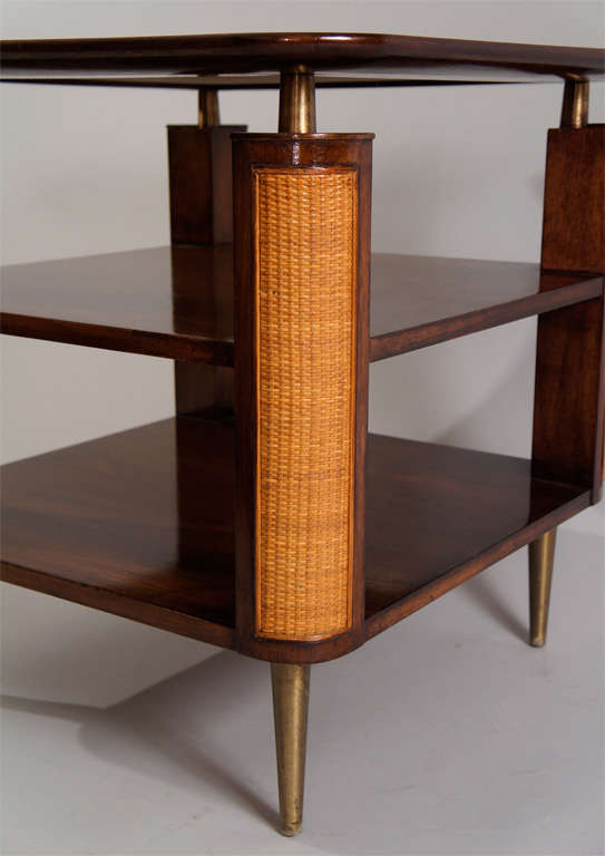 20th Century Travertine and Wood Side Table