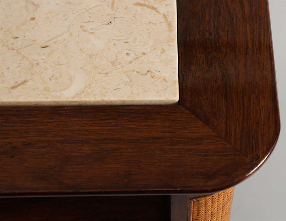 Travertine and Wood Side Table 2