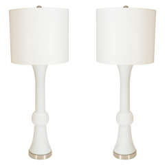 Pair of White Murano Lamps by Vistosi