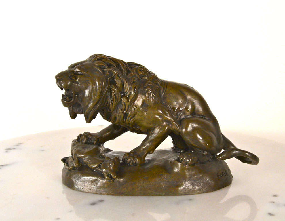 LION KILLING A WILD BOAR
Test bronze with brown patina
Cast old edition signed Barye Alfred