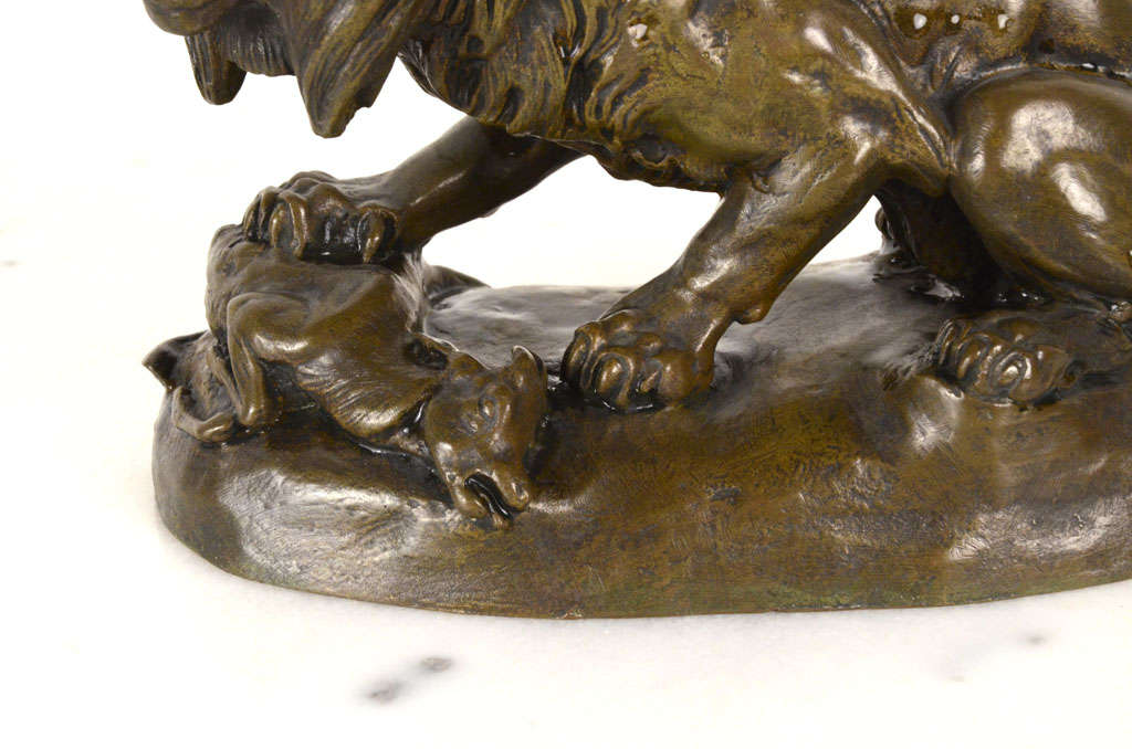 French 'Lion Killing a Wild Boar' by Alfred Barye 1839 - 1882 For Sale