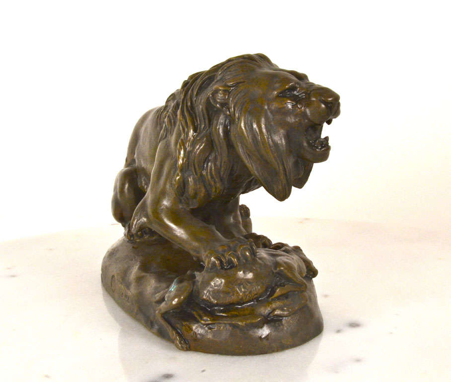 Mid-19th Century 'Lion Killing a Wild Boar' by Alfred Barye 1839 - 1882 For Sale