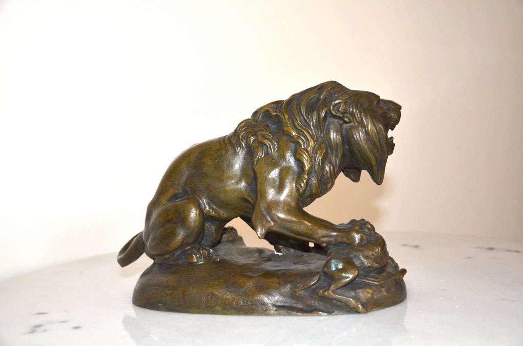 'Lion Killing a Wild Boar' by Alfred Barye 1839 - 1882 For Sale 2