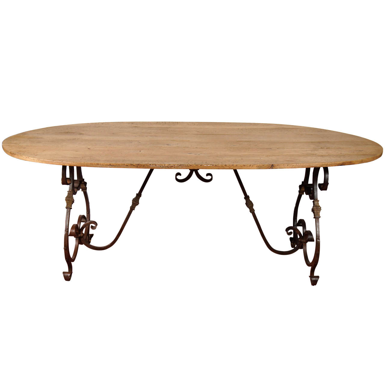 French Oval Metal Base Dining Table