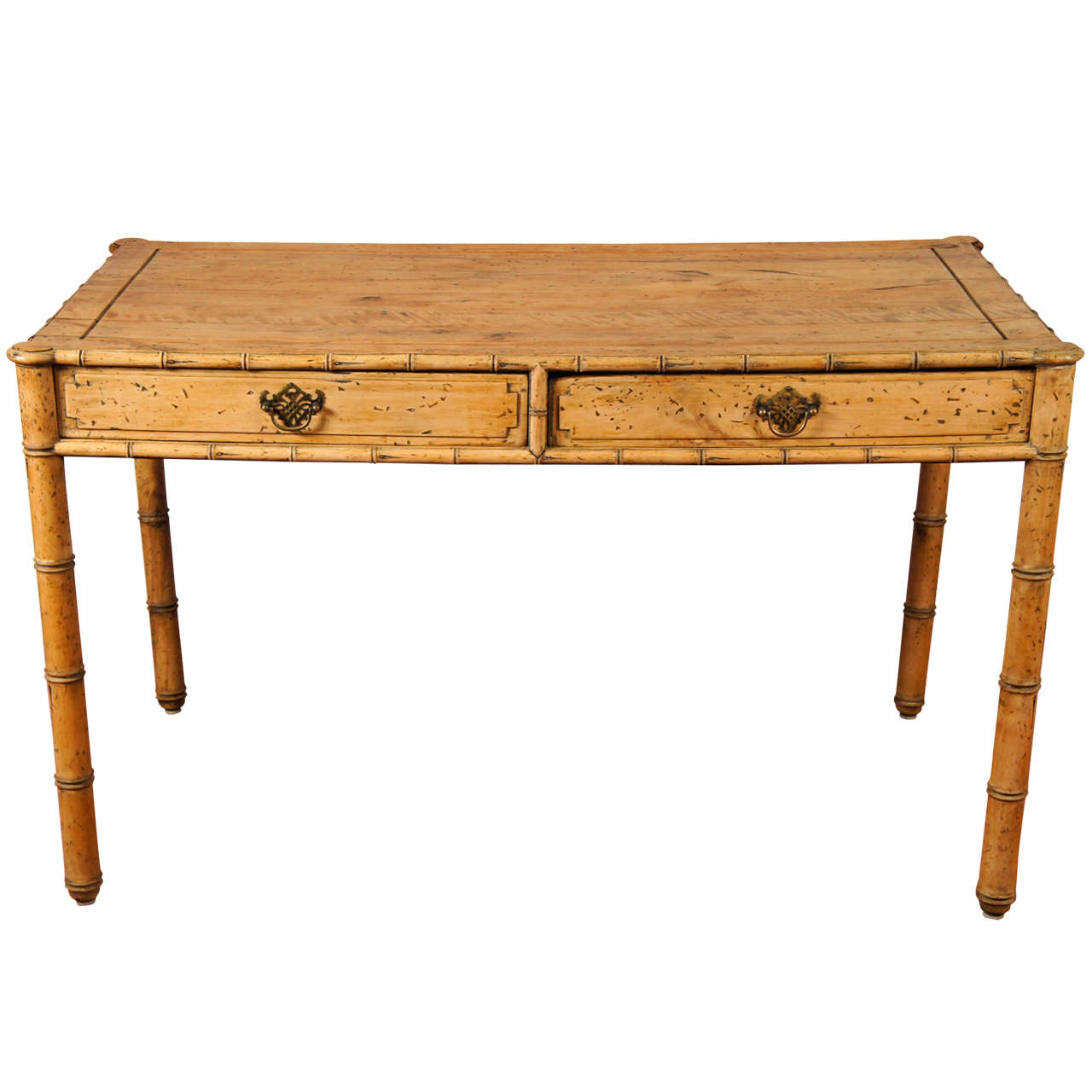 Vintage Faux-Bamboo and Brass Writing Desk/Console - Lerebours Antiques