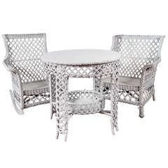 Used 3-Piece Stick Wicker Rattan Table and Chairs