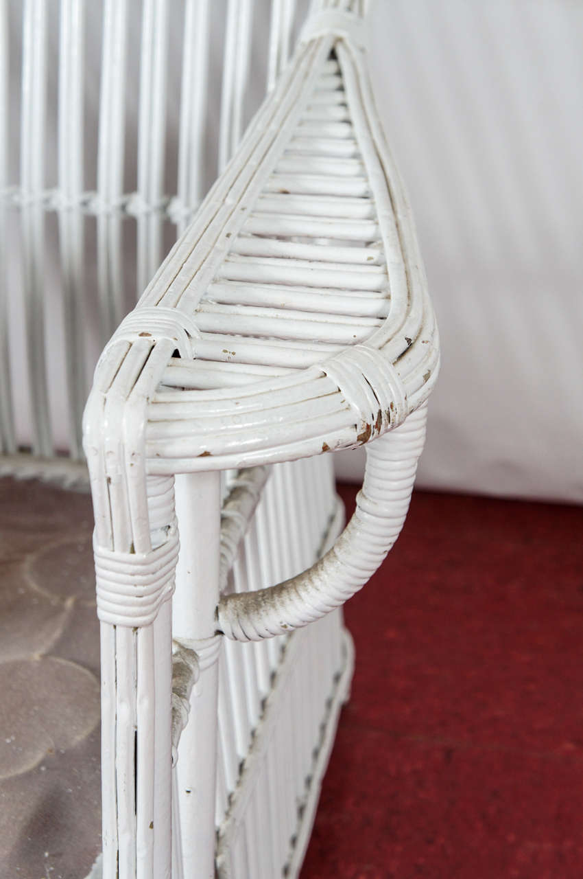 20th Century Stick Wicker Rattan Arm Chair & Matching Stool