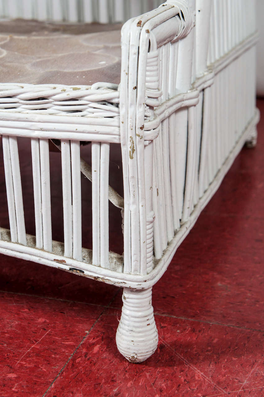 Stick Wicker Rattan Arm Chair and Matching Stool at 1stDibs