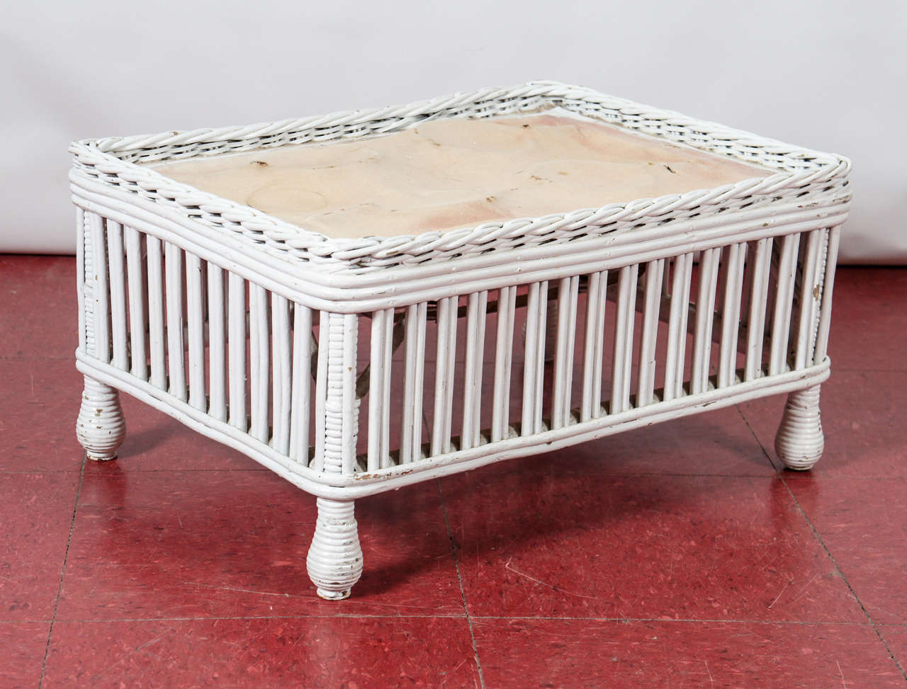 Stick Wicker Rattan Arm Chair and Matching Stool at 1stDibs