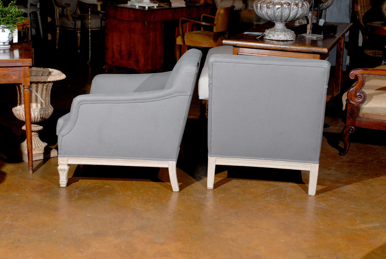 Pair of French 19th Century “His & Hers” Club Chairs with Blue Grey Upholstery 3