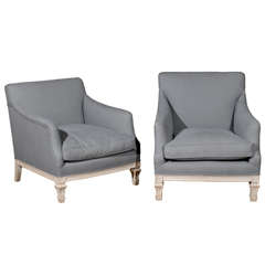 Pair of French 19th Century “His & Hers” Club Chairs with Blue Grey Upholstery 12