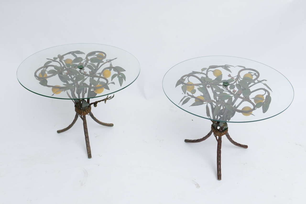Great pair of metal tree tables
Italian Polychrome Painted Tole Tables.
Stamped made in Italy.