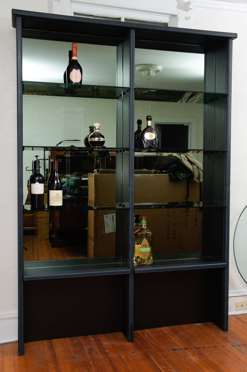 Pace Collection Leather Wrapped Liquer Shelf & matching granite bar