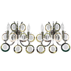 70's Italian Chandelier and Wall Sconces by Targetti Sankey