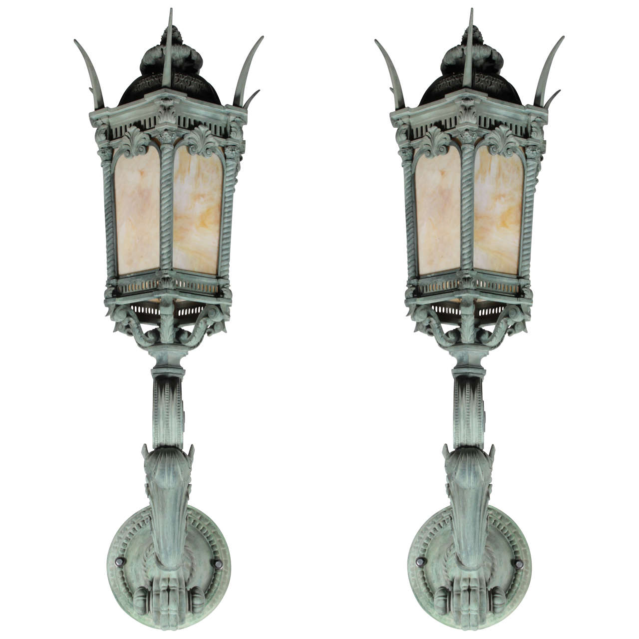 Large Scale Original Classical Bronze Exterior Sconces