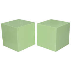 Pair  of Stem Green Lacquered Cubes