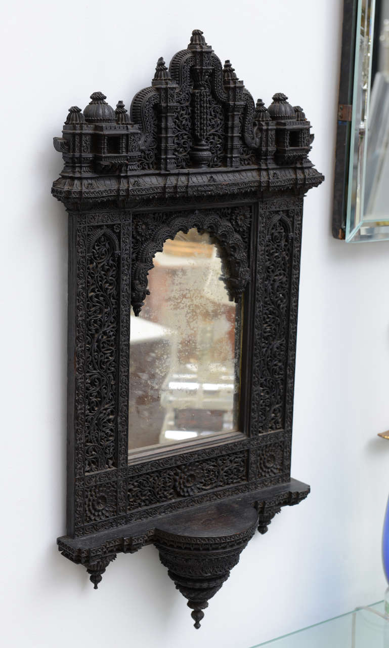 Pair of Anglo Indian Carved Mahogany Mirrors In Excellent Condition In West Palm Beach, FL